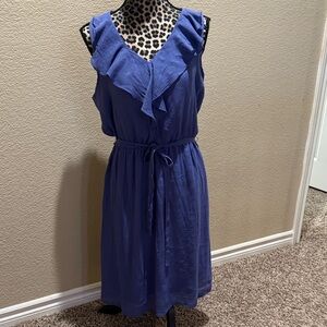 Mlle Gabrielle Blue Midi Dress with Ruffle Detail